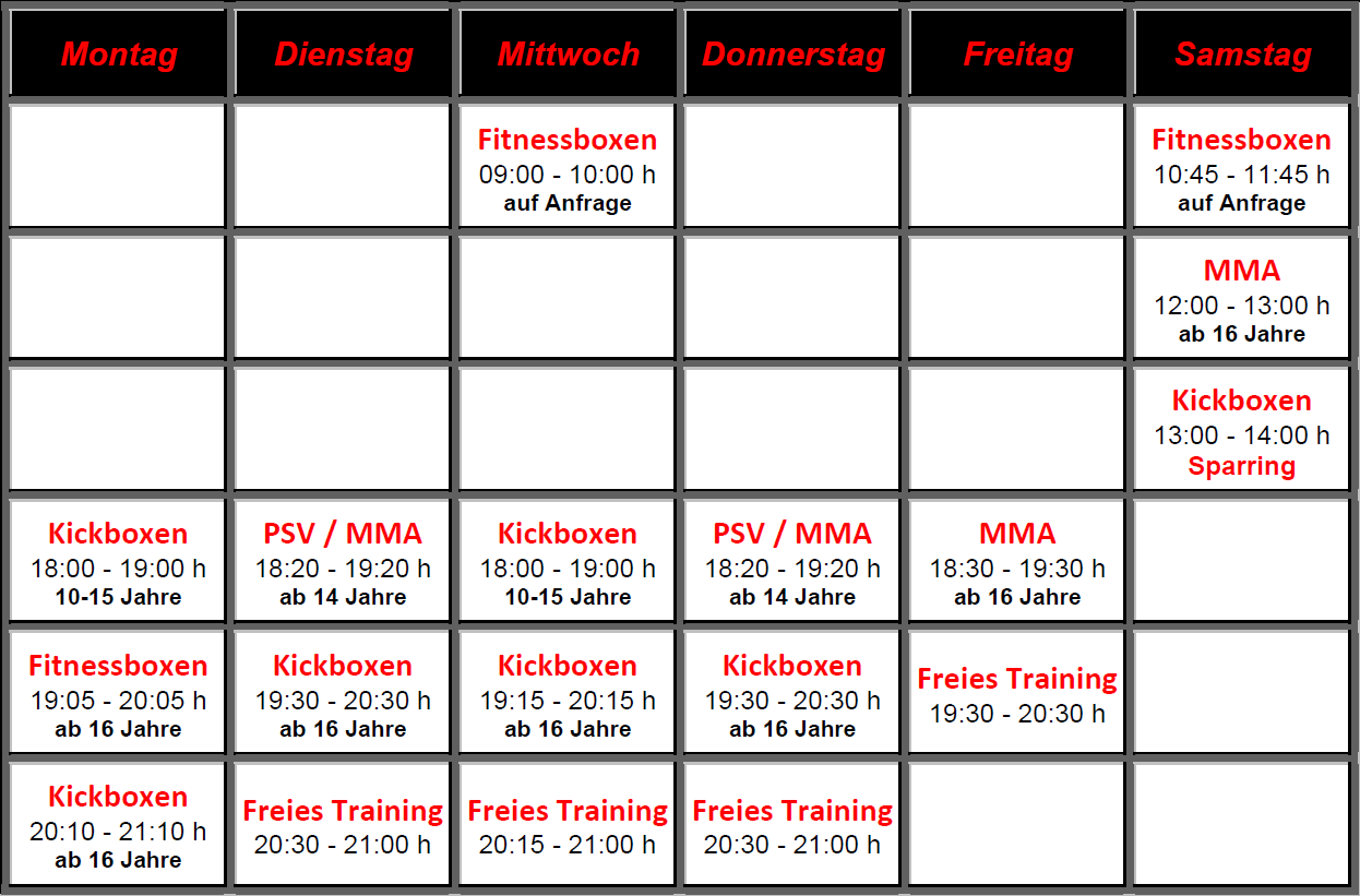 stundenplanfitness Trainingsplan